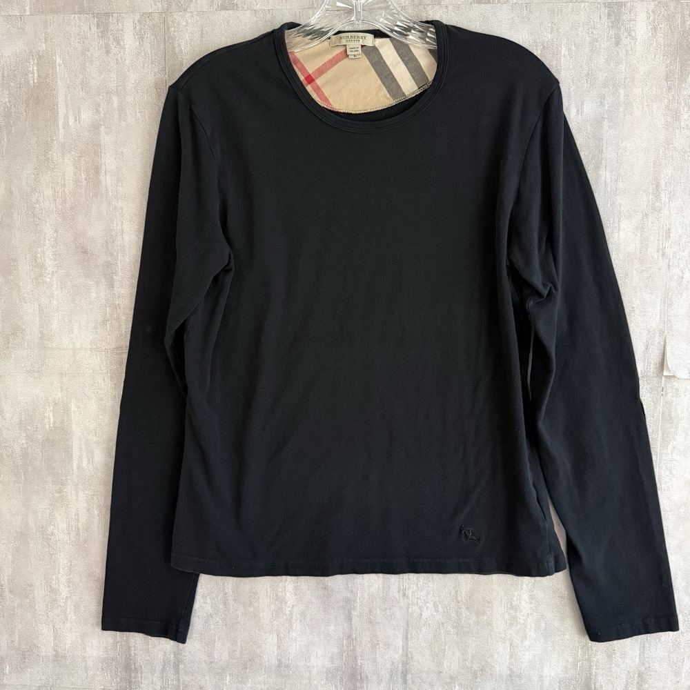 Burberry London Shirt Womens Large Long Sleeve Black Nova Check Elbow Patch READ